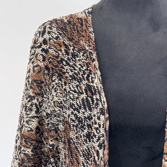 Vtg Chicos Animal Print Cardigan‎ Jacket Women M Asymmetrical Open Knit Sheer - Picture 5 of 6